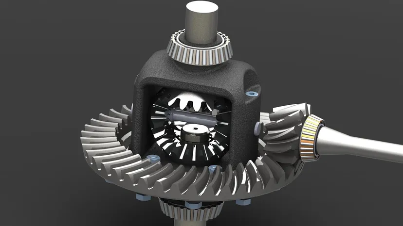 close-up shot of an open differential showing gears meshing