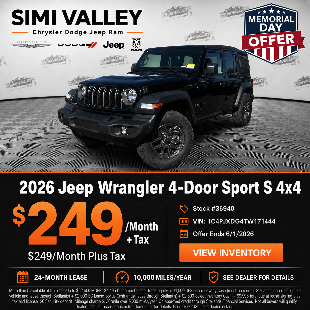 2026 JEEP WRANGLER 4–DOOR SPORT S 4X4